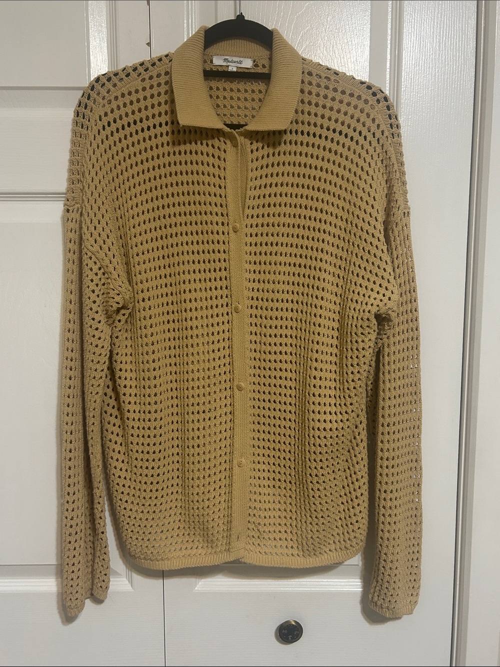 Madewell Tan Open-Knit Button Cardigan